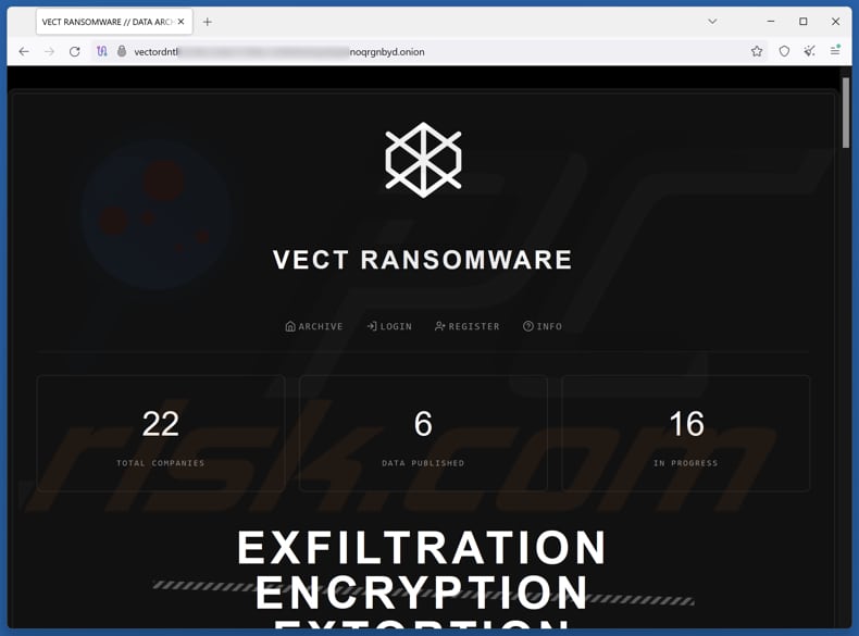Vect ransomware TOR site web