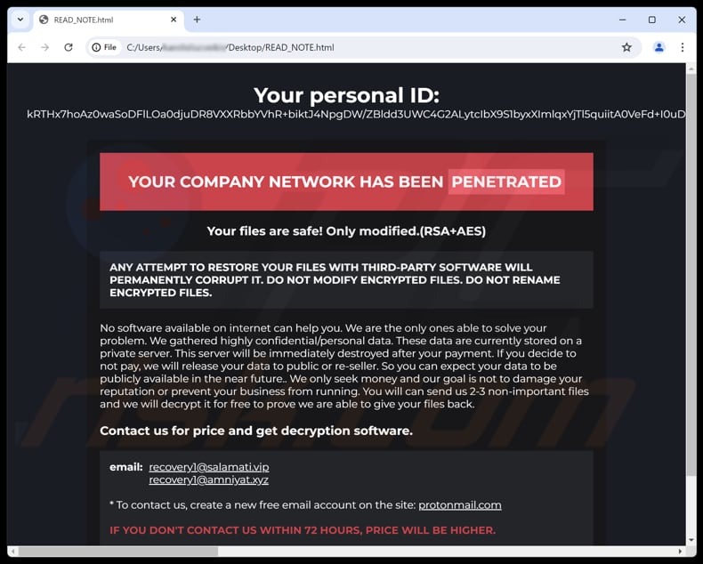 Zollo ransomware demande de rançon (READ_NOTE.html)