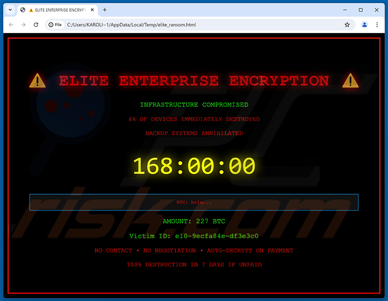Note de rançon HTML du ransomware Elite Enterprise (elite_ransom.html)