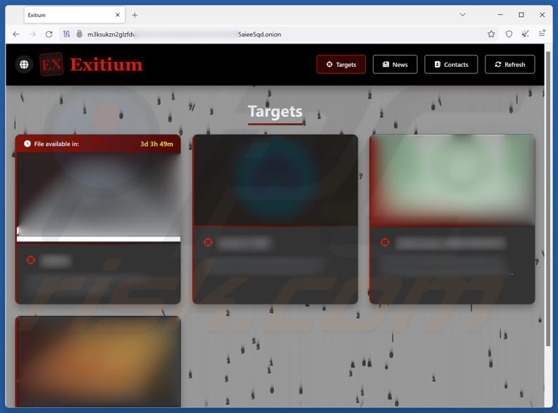 Rançongiciel Exitium site présentant des fuites de données