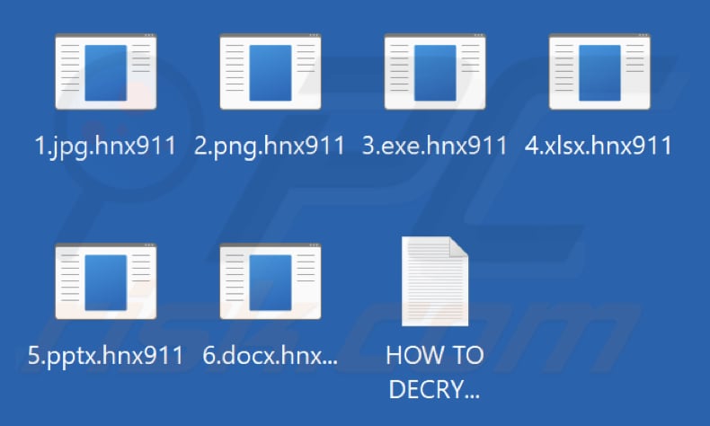 Fichiers chiffrés par le rançongiciel Hnx911 (extension .hnx911)