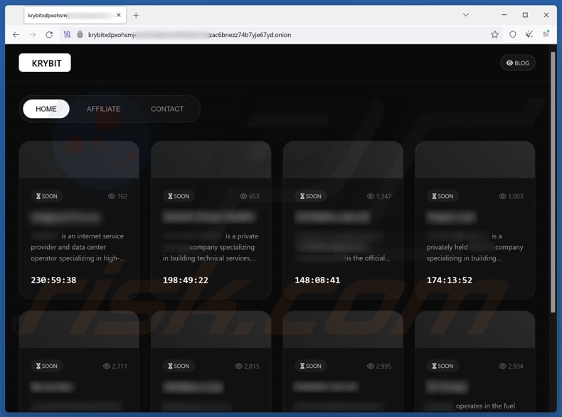Page de fuite de données du rançongiciel KRYBIT
