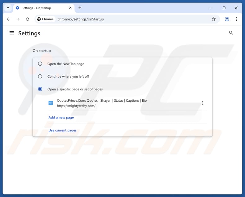 Suppression de mightytechy.com de la page d'accueil Google Chrome