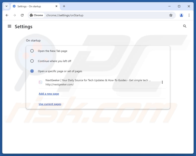 Suppression de nextgeeker.com de la page d'accueil Google Chrome