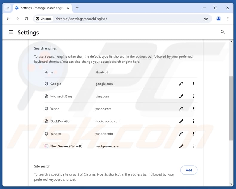 Suppression de nextgeeker.com du moteur de recherche par défaut de Google Chrome