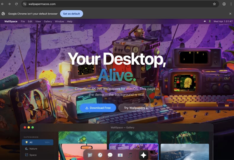notnullOSX faux site de téléchargement WallSpace.app distribuant le malware (source : moonlock.com)