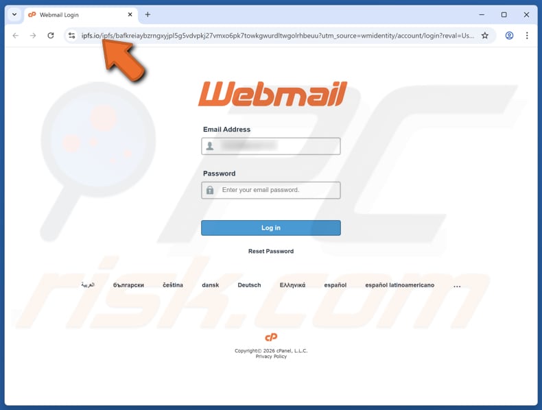 Faux site Web de l'arnaque par e-mail Webmail - Two-Factor Authentication (2FA)