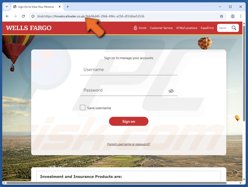 Faux site de l'arnaque par e-mail Wells Fargo Credit/Refund
