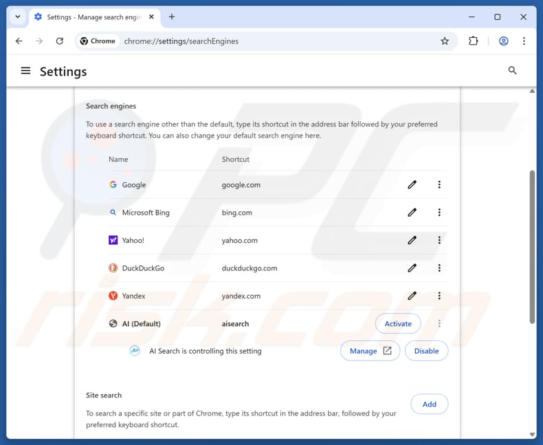 Suppression de aisearchapp.net du moteur de recherche par défaut Google Chrome