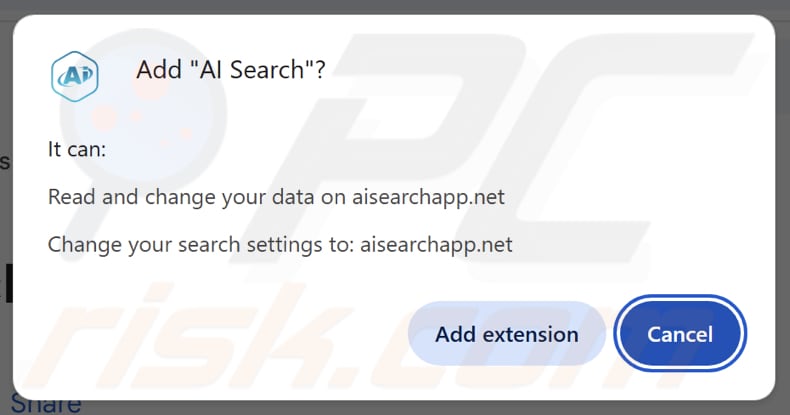 autorisations demandées par la redirection aisearchapp.net