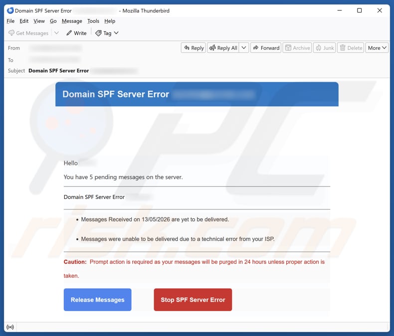 Campagne de spam par e-mail Domain SPF Server Error