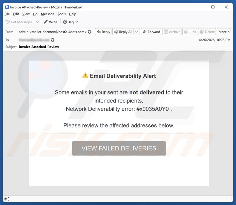 Campagne de spam par e-mail Email Deliverability Alert