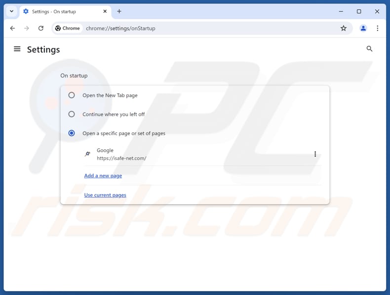 Suppression d'isafe-net.com de la page d'accueil Google Chrome
