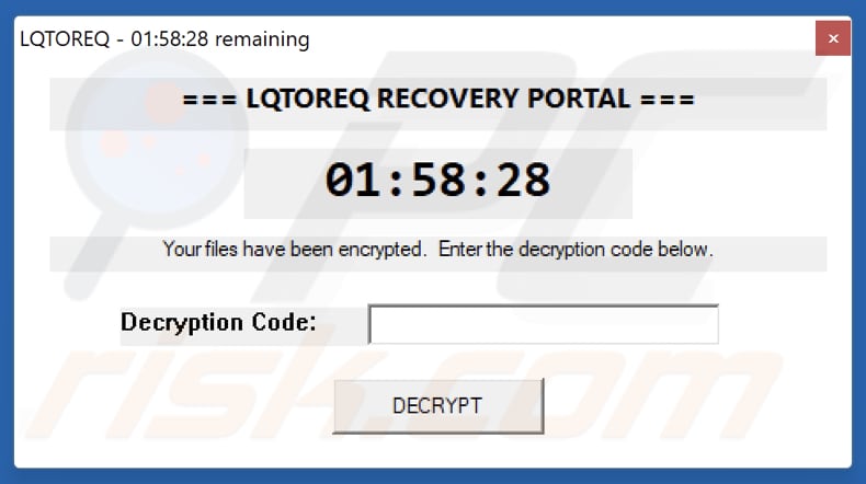 Message pop-up du ransomware LQTOREQ