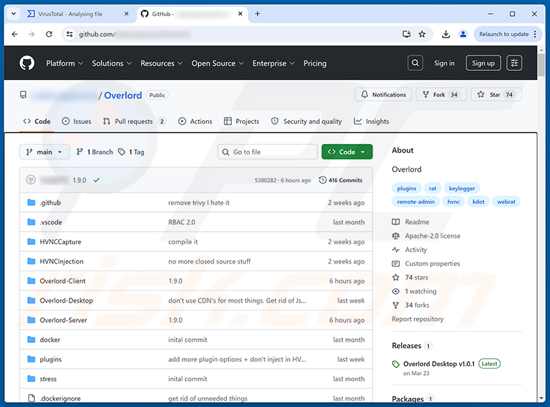 Overlord RAT sur GitHub