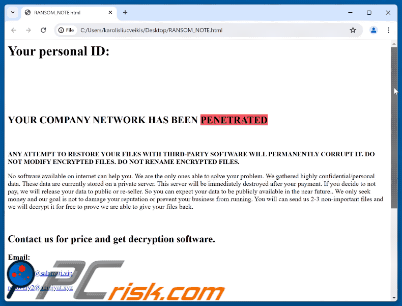 Note de rançon du ransomware Rex GIF (RANSOM_NOTE.html)