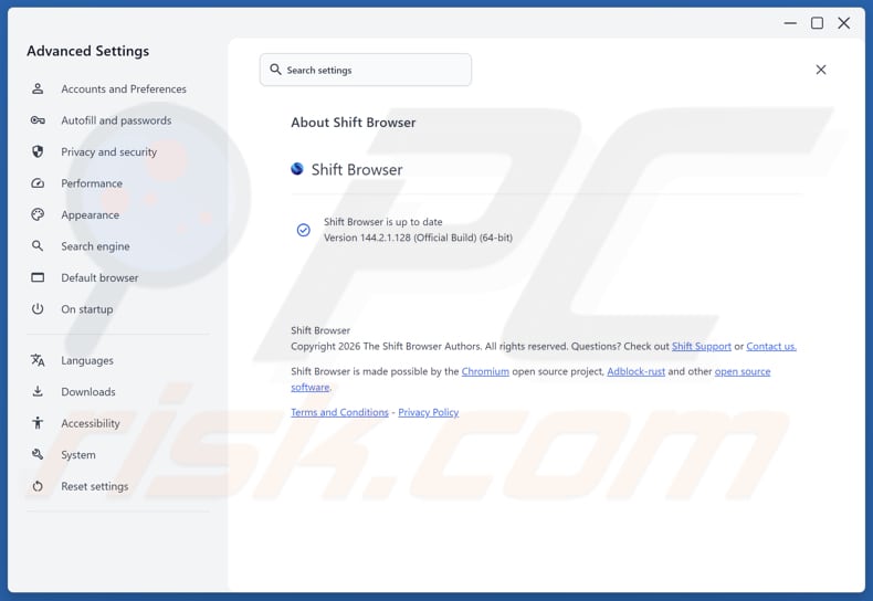 Application indésirable Shift