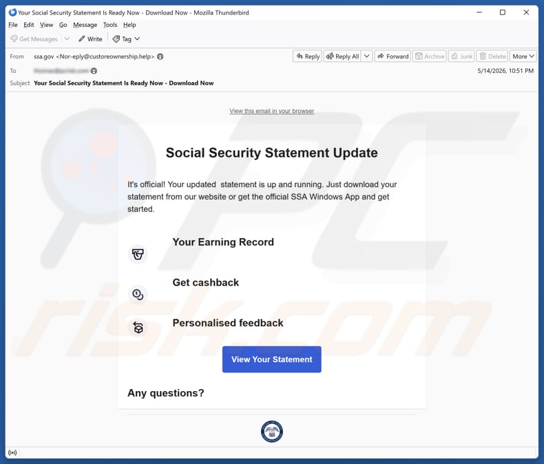 Campagne de spam par e-mail Social Security Statement Update