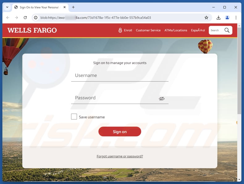 Faux site Web de l'arnaque par e-mail Wells Fargo - Unauthorized Charges
