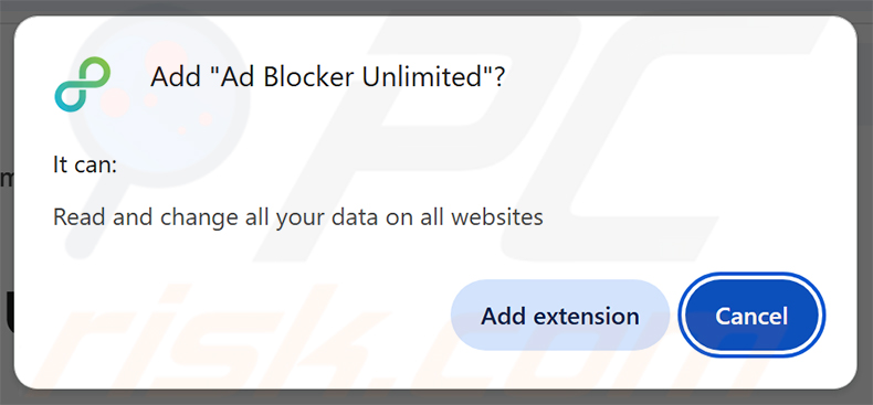 Demande d'autorisations du publiciel Ad Blocker Unlimited
