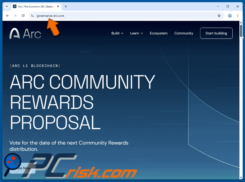 Apparence de Arc Community Rewards Scam (GIF)