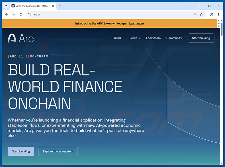 Véritable site Web Arc Community Rewards Scam (arc.io)