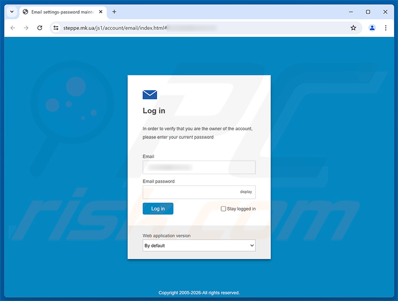 Page de phishing Authenticate Your Domain Account