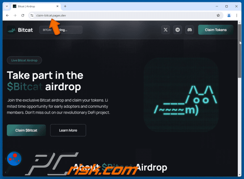 Apparence de $Bitcat Airdrop arnaque (claim-bitcat.pages[.]dev) (GIF)