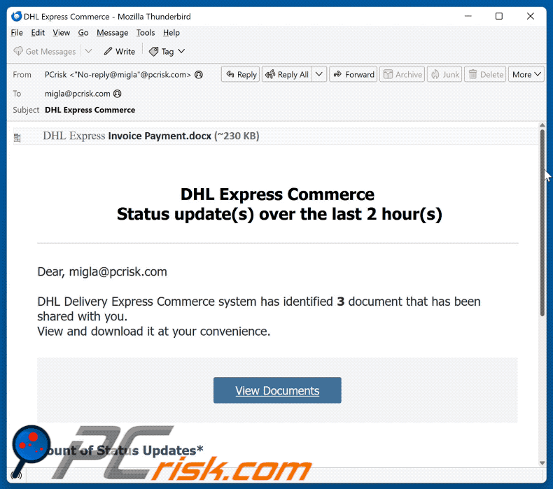 DHL Express Commerce Status Update arnaque par e-mail (GIF)