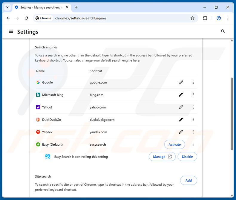 Suppression de easysearching.net du moteur de recherche par défaut de Google Chrome