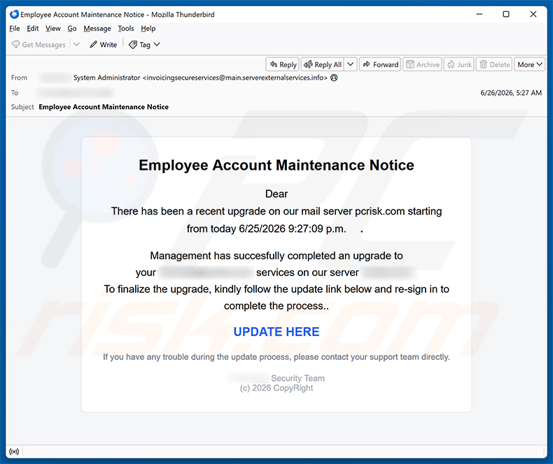 Campagne de spam par e-mail Employee Account Maintenance Notice