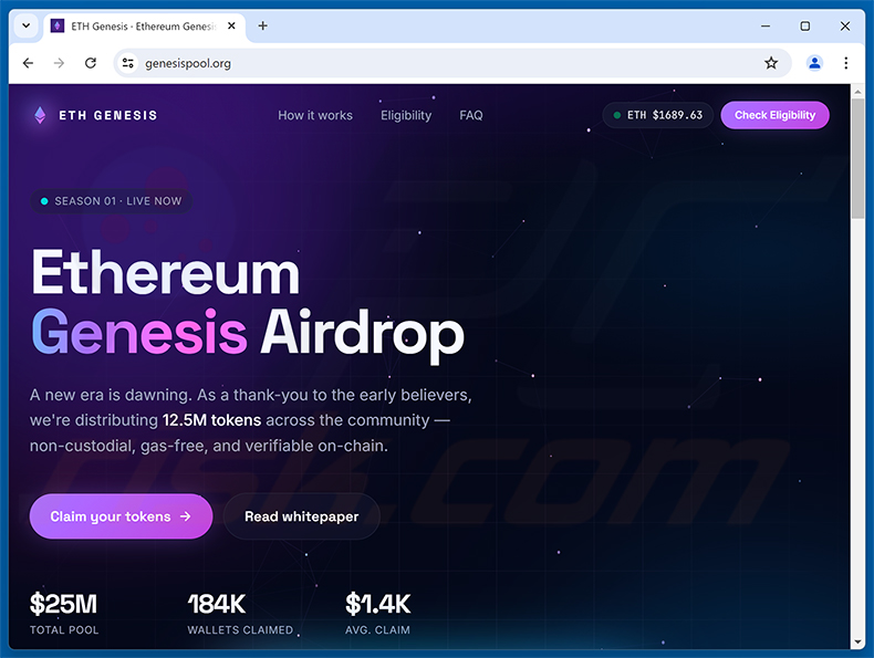 Arnaque Ethereum Genesis Airdrop (genesispool[.]org)