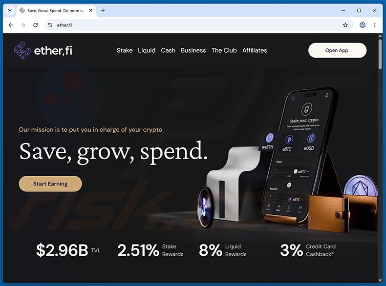 Site web réel de EtherFiWC26 Voting Rewards Scam (ether.fi)