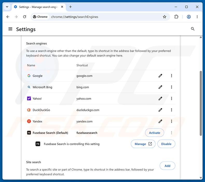 Suppression de Fusebase Search (s.fusebase-search.com) du moteur de recherche par défaut de Google Chrome
