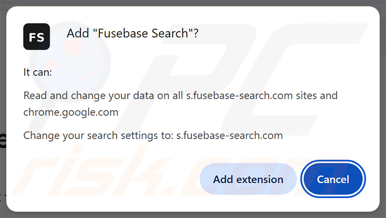 Autorisations demandées par le pirate de navigateur Fusebase Search (s.fusebase-search.com)