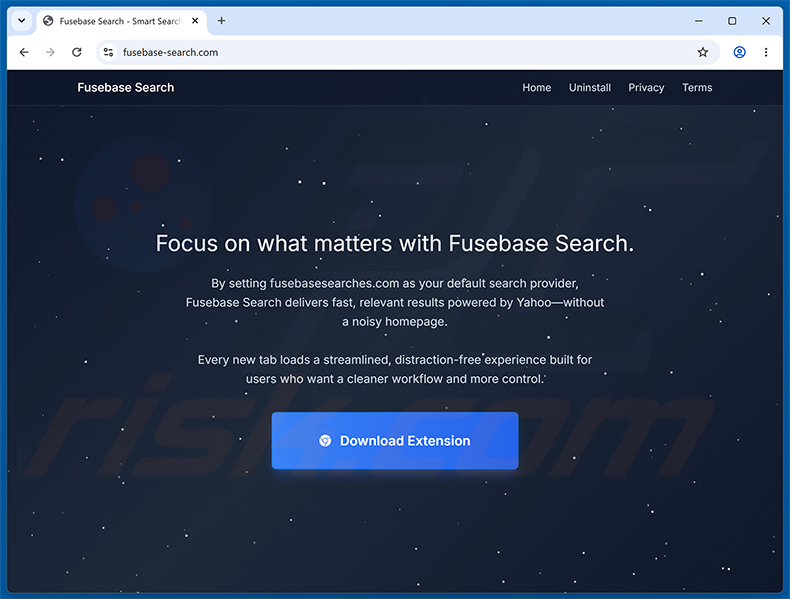 Site Web promotionnel officiel du pirate de navigateur Fusebase Search (s.fusebase-search.com)