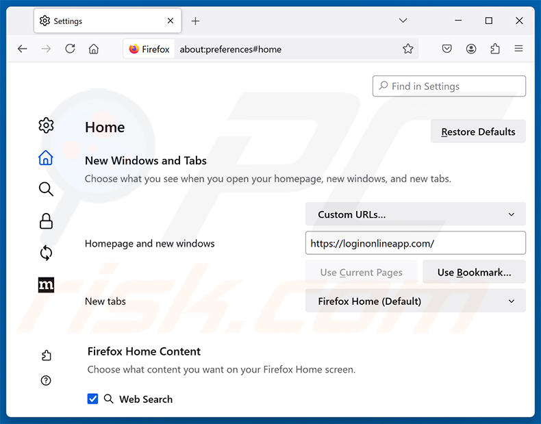 Suppression d'Easy Login (loginonlineapp.com) de la page d'accueil de Mozilla Firefox