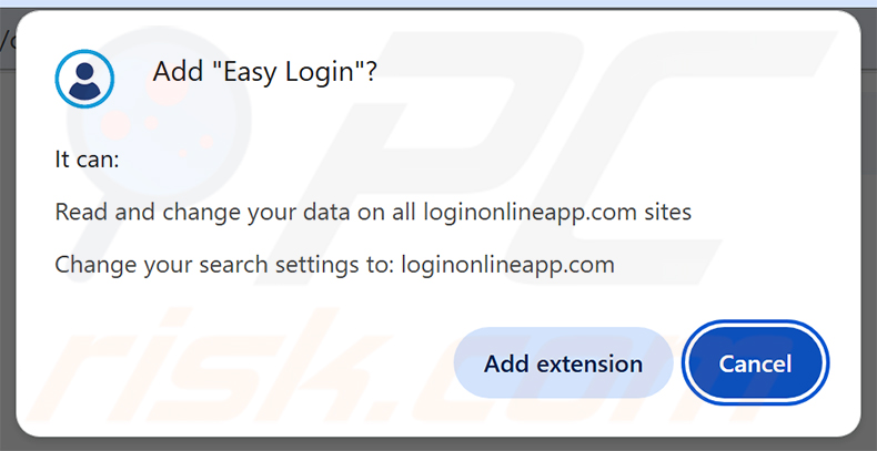 Autorisations demandées par le pirate de navigateur Easy Login (loginonlineapp.com)