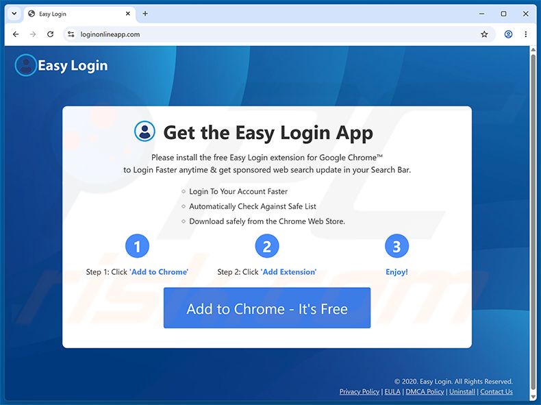 Site web utilisé pour promouvoir le pirate de navigateur Easy Login