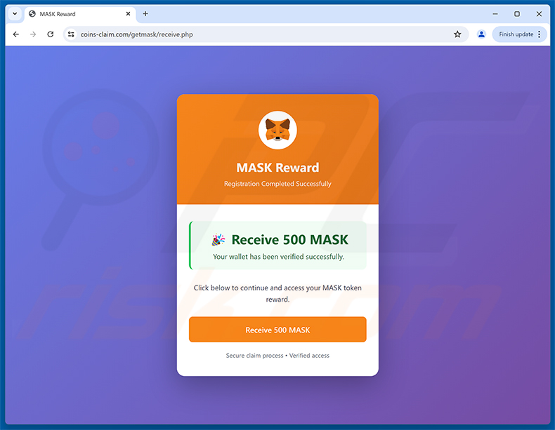 Page d'hameçonnage MetaMask ($MASK) Token Allocation (étape 2 - page MASK Reward)