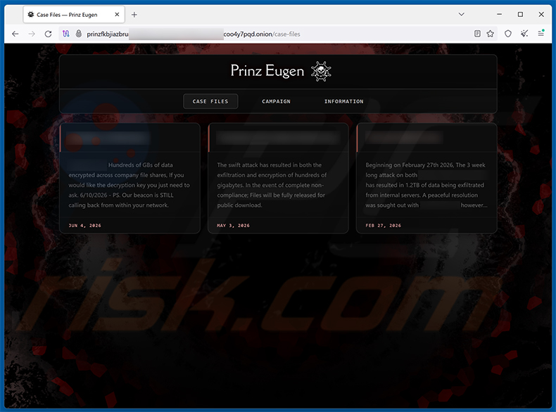 Site de fuite de données du ransomware Prinz Eugen