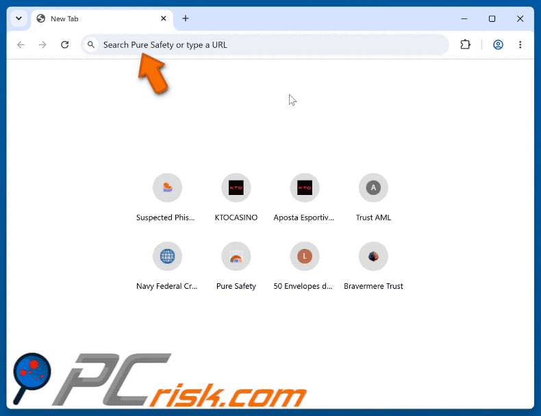Pirate de navigateur Pure Safety (pureextension.net) redirigeant vers Yahoo (GIF)