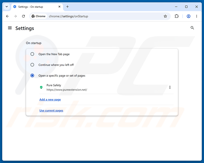 Suppression de Pure Safety (pureextension.net) de la page d'accueil de Google Chrome