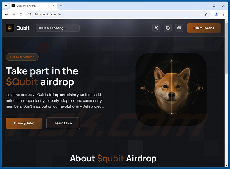 Site web de l'arnaque $Qubit Airdrop (claim-qubit.pages[.]dev)
