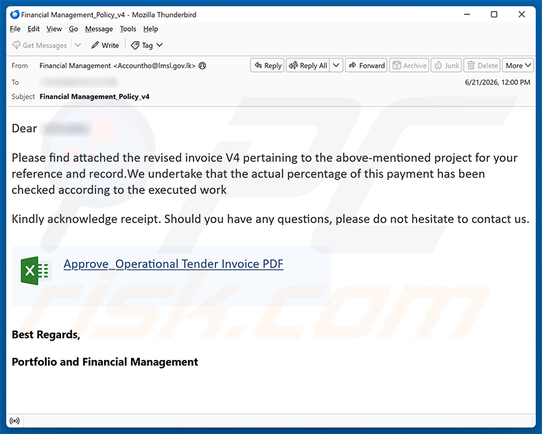 Campagne de spam par e-mail Revised Invoice arnaque par e-mail