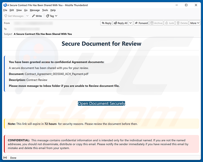 Campagne de spam par e-mail Secure Document For Review