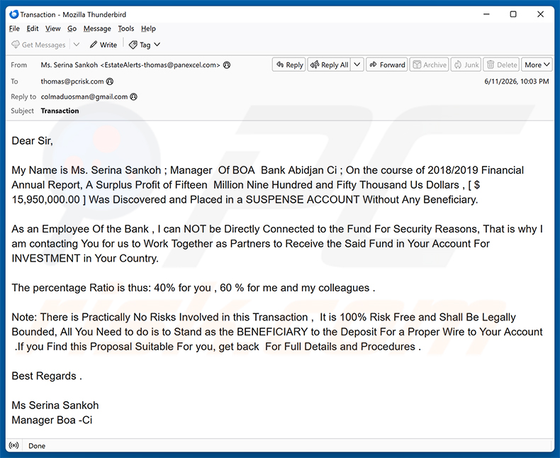 Campagne de spam par e-mail Surplus Profit Email Scam