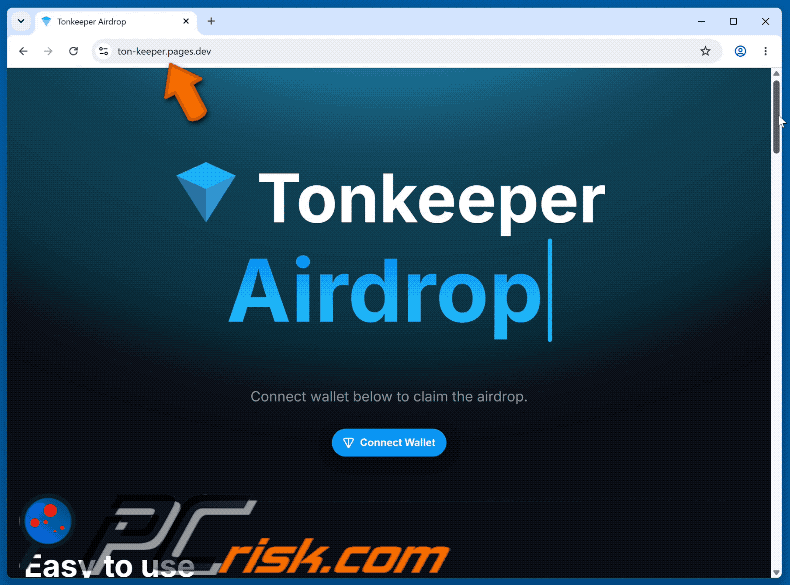 Apparence de Tonkeeper Airdrop arnaque (ton-keeper.pages[.]dev) (GIF)