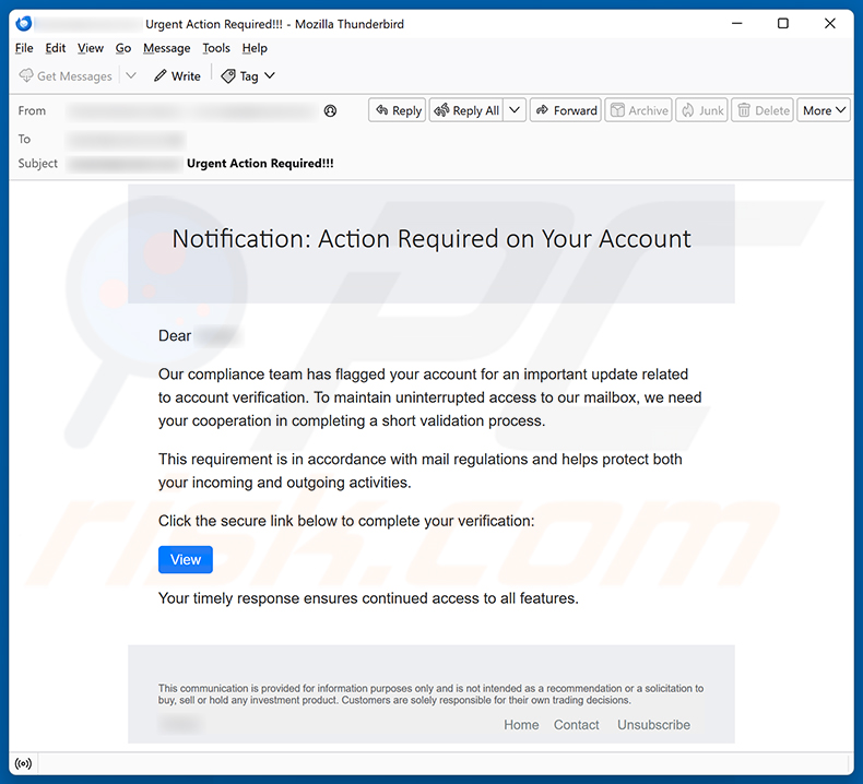 Campagne de spam par e-mail Update Related To Account Verification