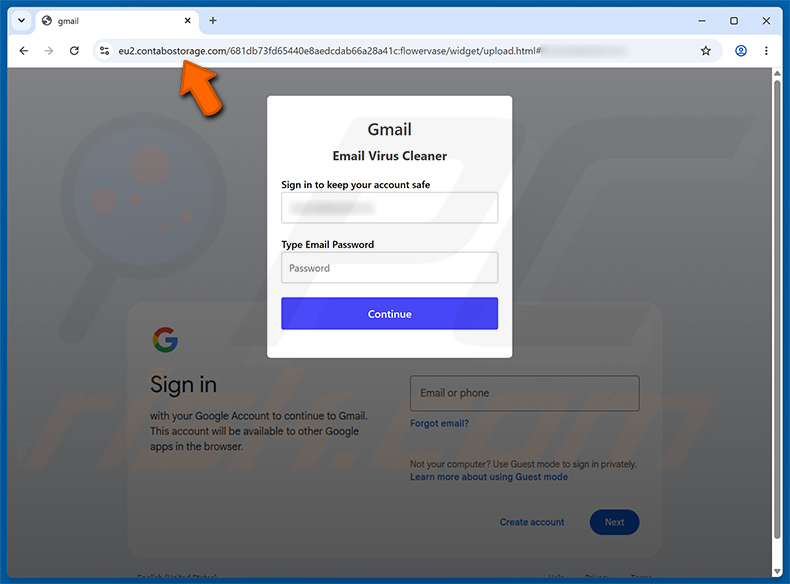 Page de phishing Virus Found In Your Mailbox